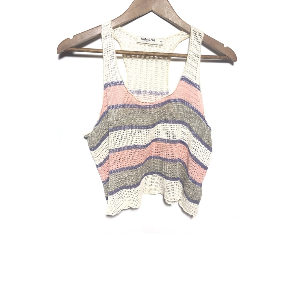 Sam & Lavi Crochet Sheer Striped Racerback Tank